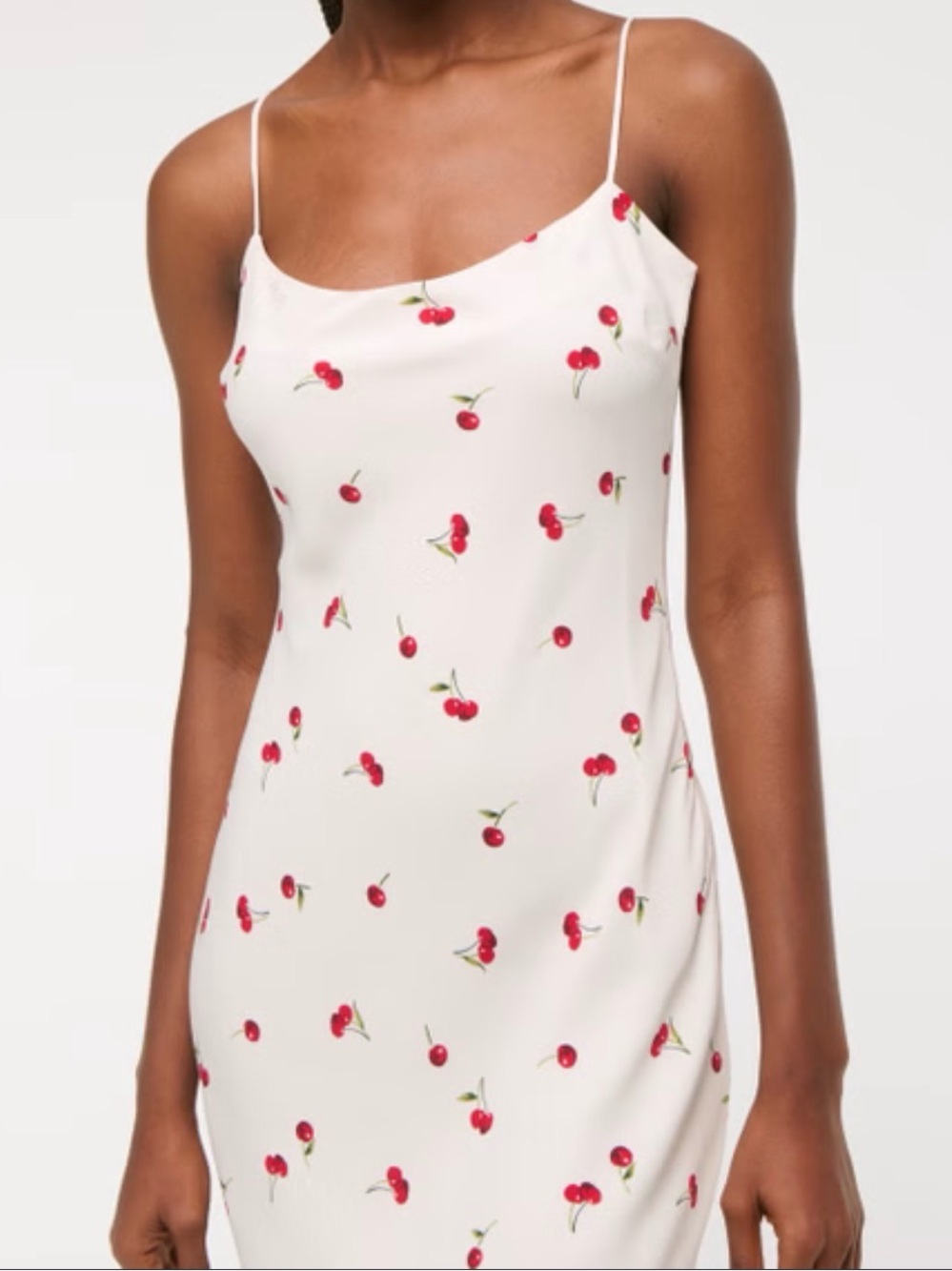 Abercrombie & Fitch White Julia Slip Knee Length Dress with Red Cherry Print LP
